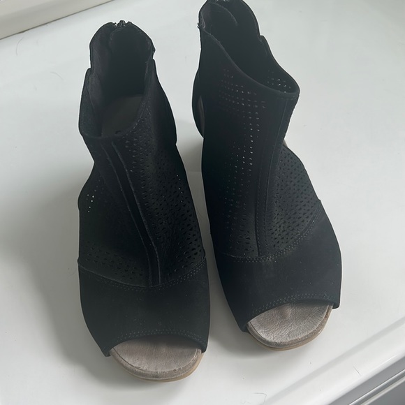 Black suede with mesh open booties - Picture 4 of 6